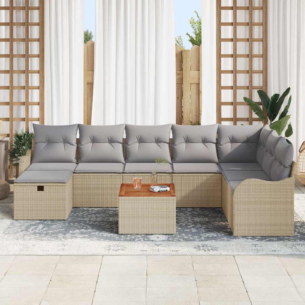 Gartensofa-set mit Kissen mit Speicher 9 pcs Beige Poly-Rattan
