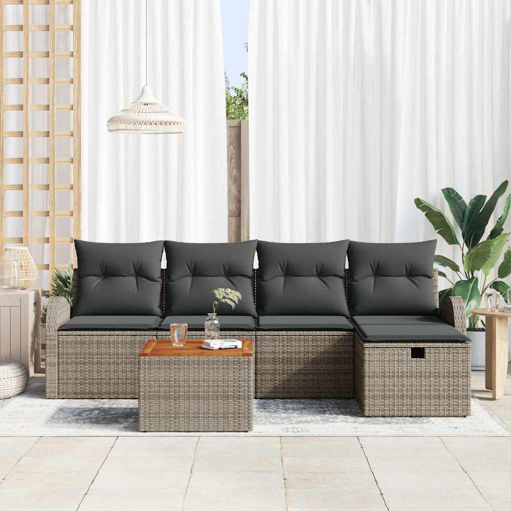 Gartensofa-set mit Kissen mit Speicher 6 pcs Grau Poly-Rattan