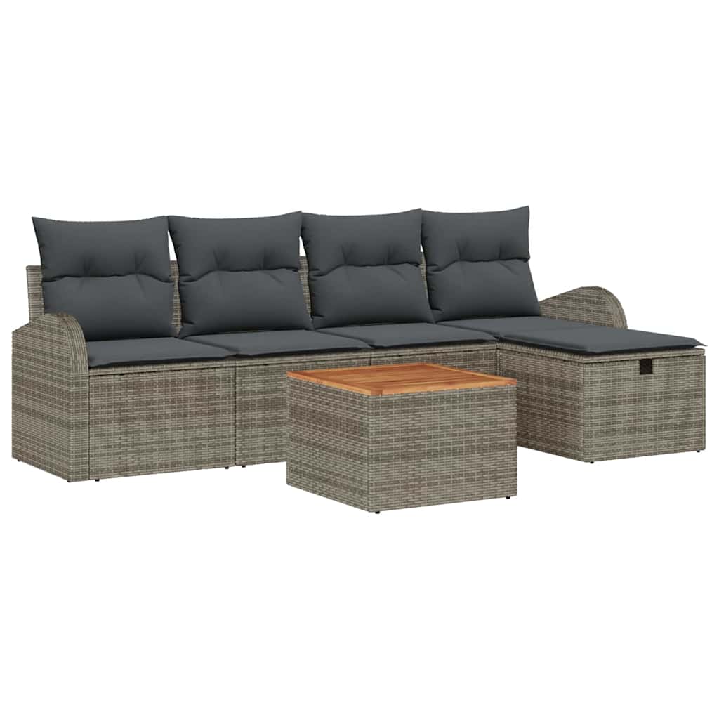 Gartensofa-set mit Kissen mit Speicher 6 pcs Grau Poly-Rattan