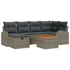 Gartensofa-set mit Kissen mit Speicher 7 pcs Grau Poly-Rattan