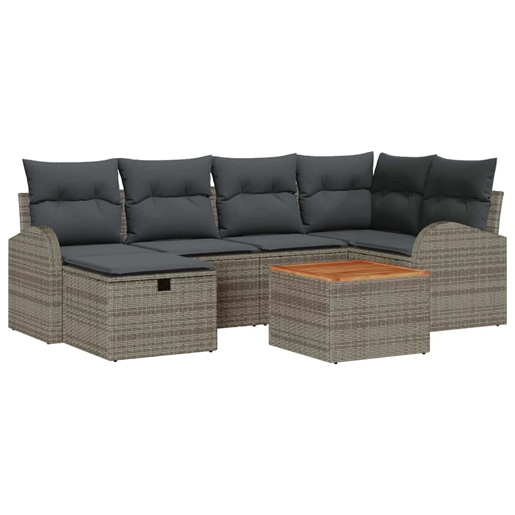 Gartensofa-set mit Kissen mit Speicher 7 pcs Grau Poly-Rattan