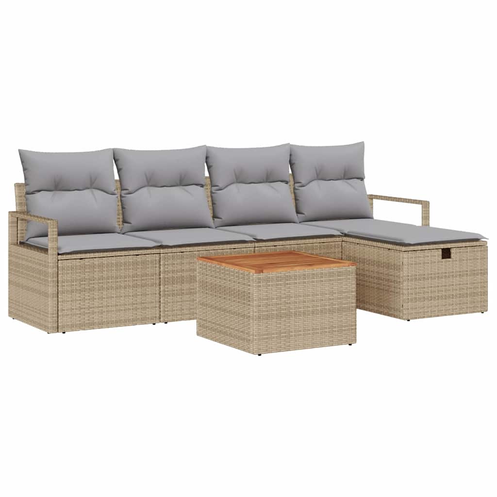 Gartensofa-set mit Kissen mit Speicher 6 pcs Beige Poly-Rattan