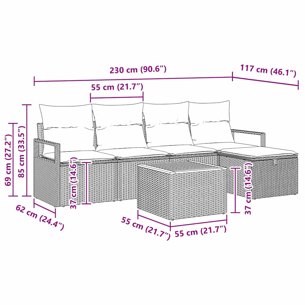 Gartensofa-set mit Kissen mit Speicher 6 pcs Beige Poly-Rattan