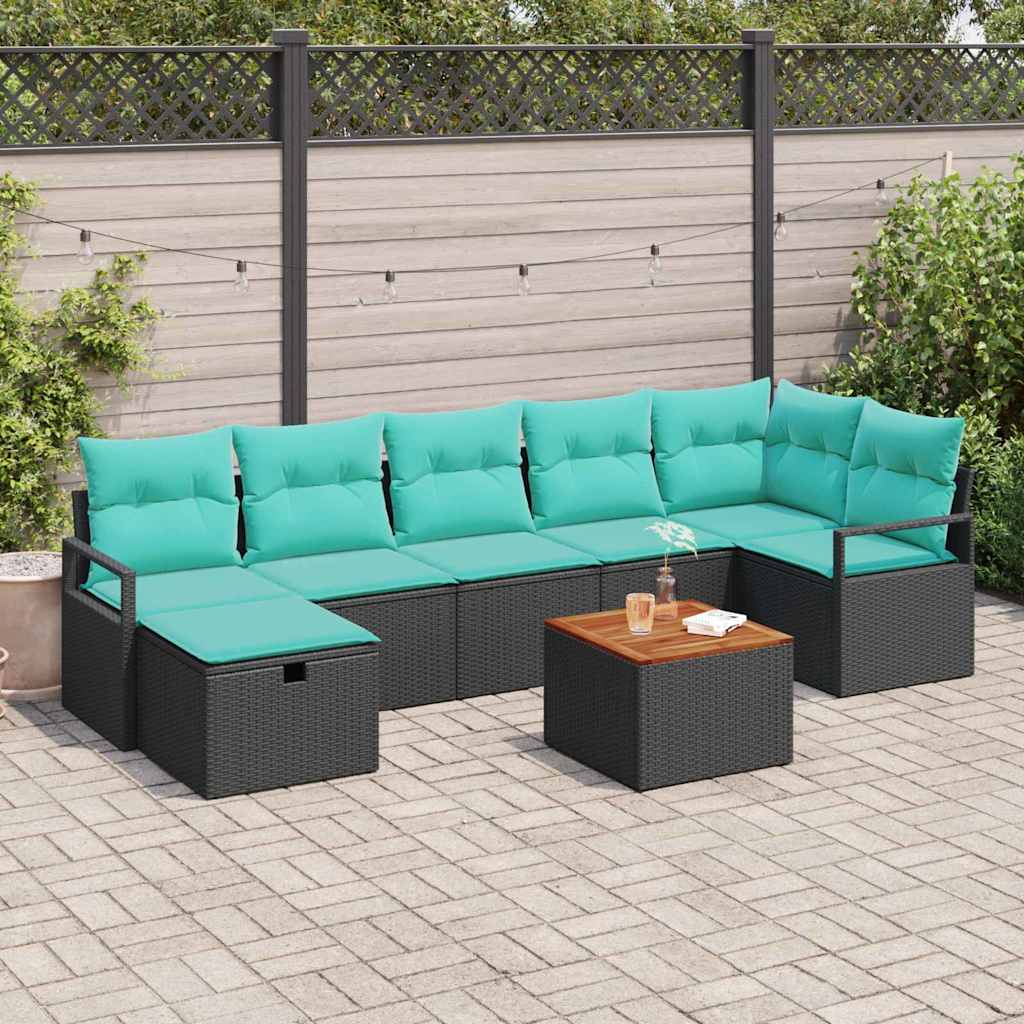 Gartensofa-set mit Kissen 8 pcs Schwarz Poly-Rattan