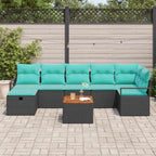 Gartensofa-set mit Kissen 8 pcs Schwarz Poly-Rattan