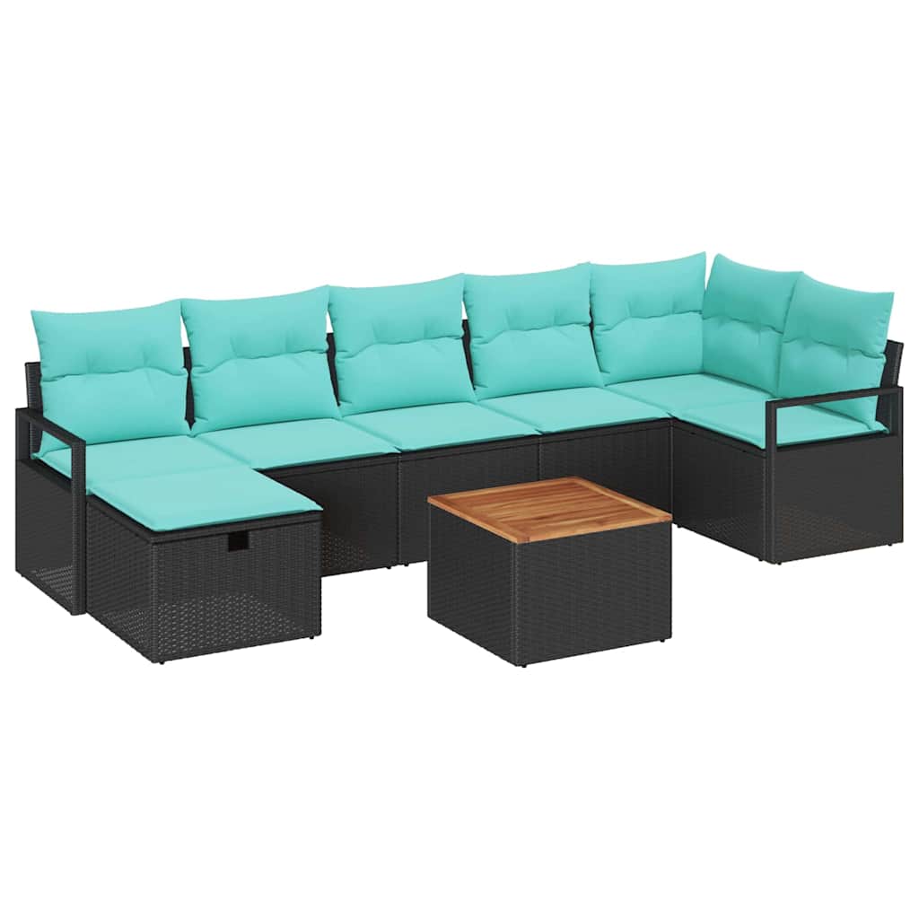 Gartensofa-set mit Kissen 8 pcs Schwarz Poly-Rattan