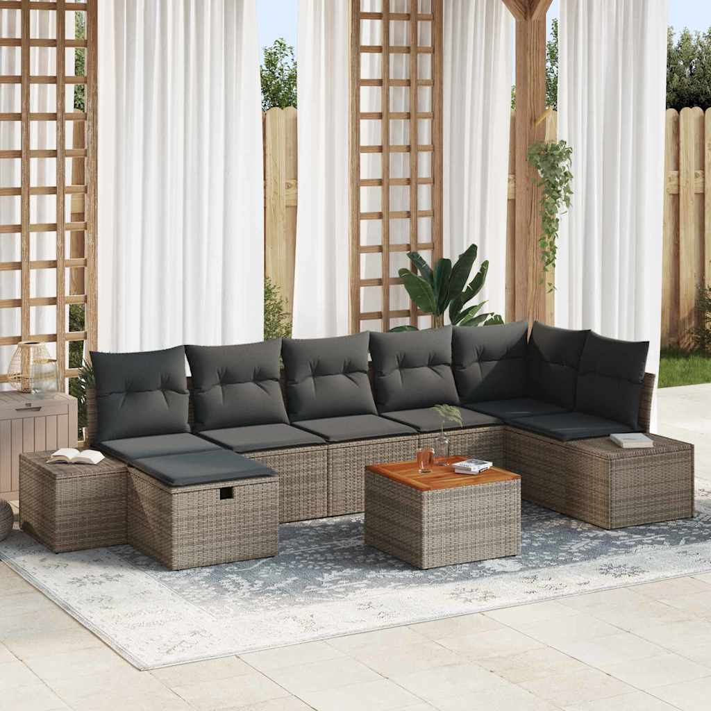Gartensofa-set mit Kissen mit Speicher 8 pcs Grau Poly-Rattan