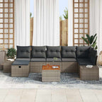 Gartensofa-set mit Kissen mit Speicher 8 pcs Grau Poly-Rattan