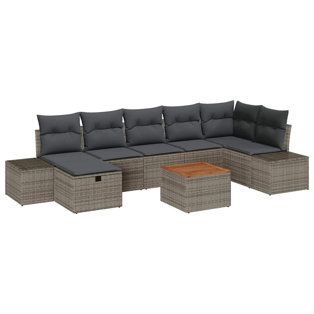 Gartensofa-set mit Kissen mit Speicher 8 pcs Grau Poly-Rattan