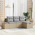 Gartensofa-set mit Kissen mit Speicher 4 pcs Beige Poly-Rattan