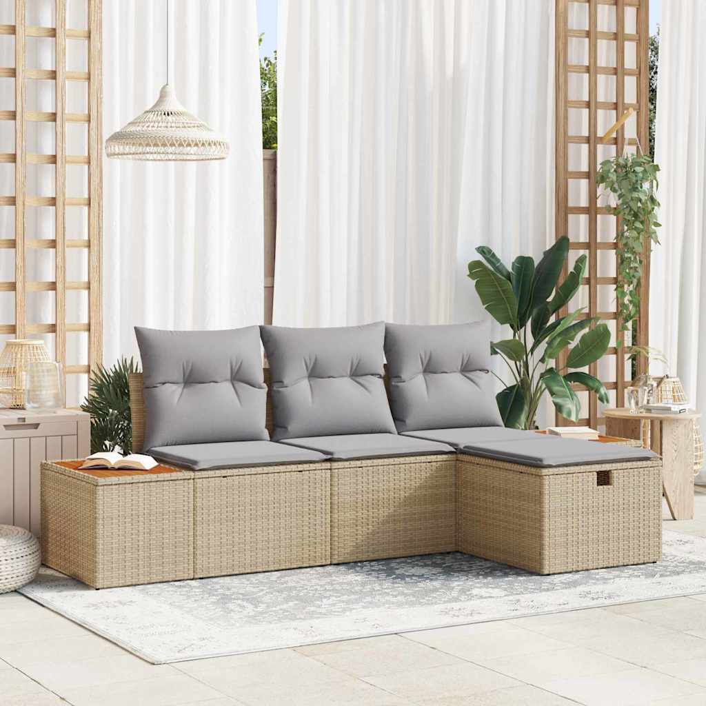 Gartensofa-set mit Kissen mit Speicher 4 pcs Beige Poly-Rattan