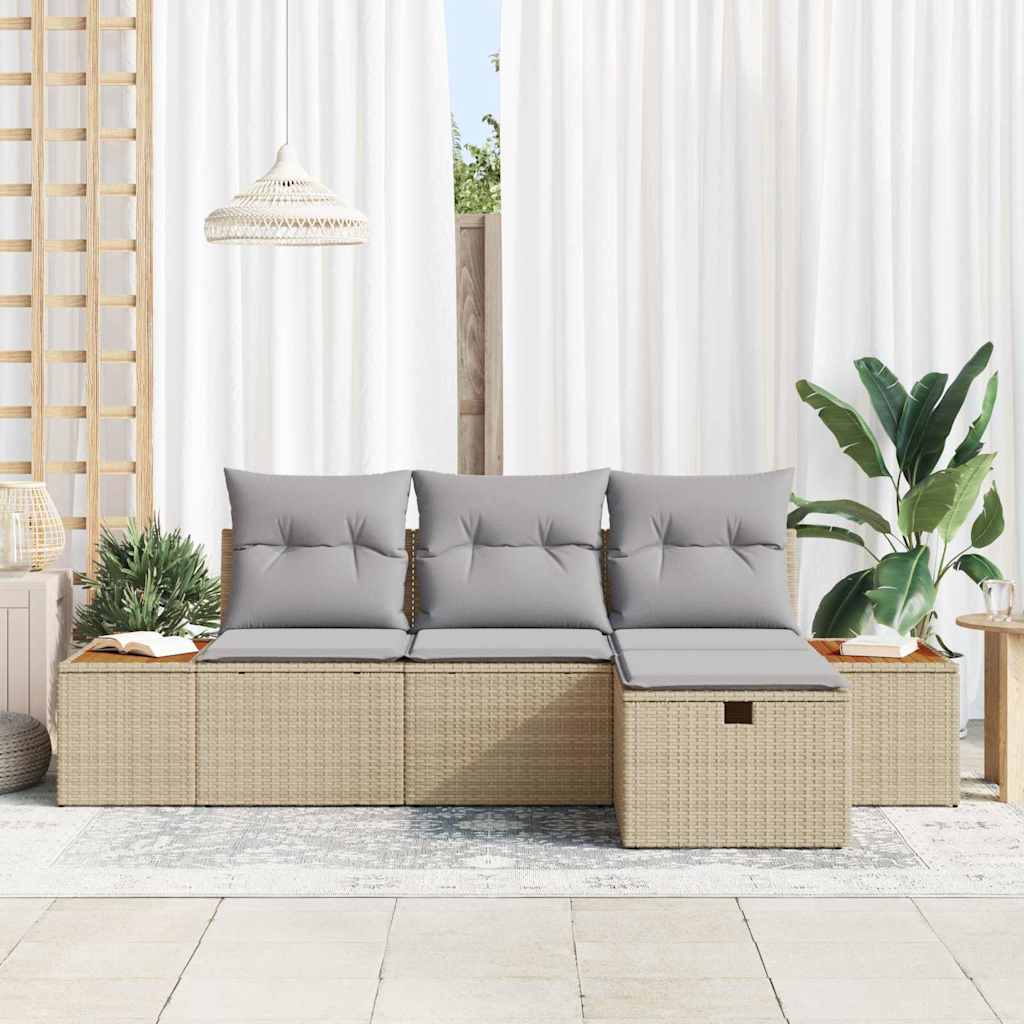 Gartensofa-set mit Kissen mit Speicher 4 pcs Beige Poly-Rattan