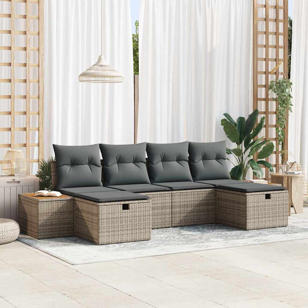 Gartensofa-set mit Kissen mit Speicher 6 pcs Grau Poly-Rattan