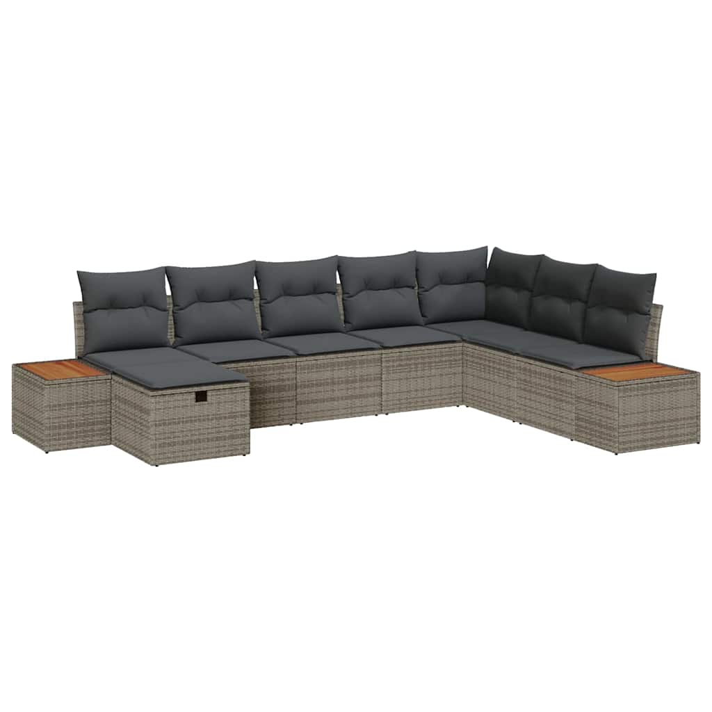 Gartensofa-set mit Kissen 9 pcs Grau Poly-Rattan