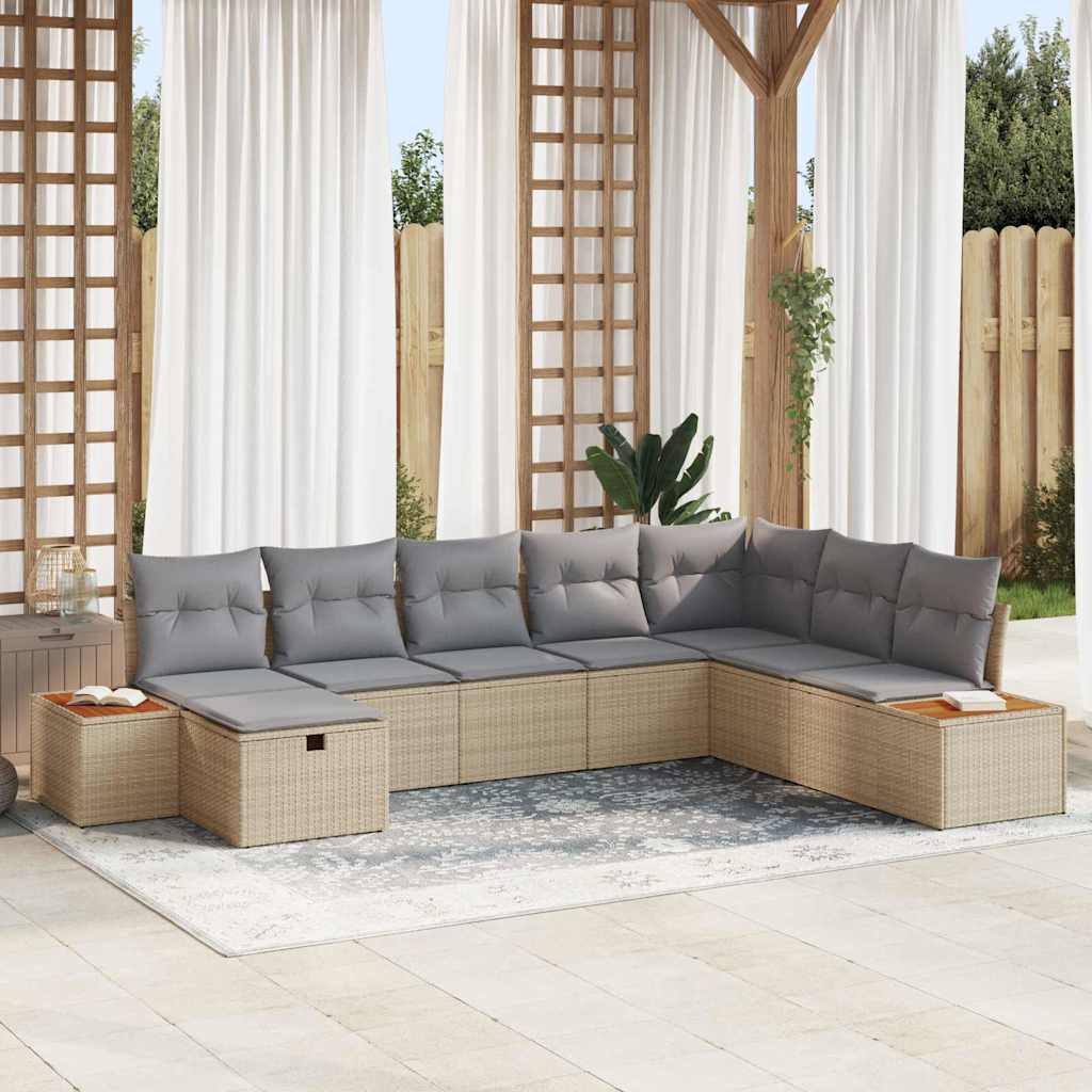 Gartensofa-set mit Kissen 9 pcs Beige Poly-Rattan