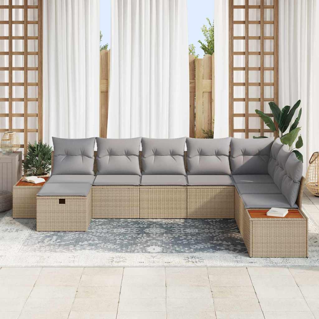 Gartensofa-set mit Kissen 9 pcs Beige Poly-Rattan