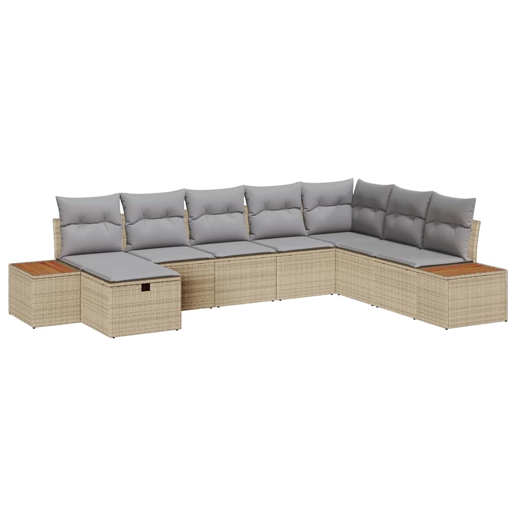 Gartensofa-set mit Kissen 9 pcs Beige Poly-Rattan