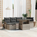 Gartensofa-set mit Kissen mit Speicher 7 pcs Grau Poly-Rattan