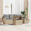 Garten-Sofa-Set mit Kissen mit Speicher 6 pcs Beige Poly Rattan