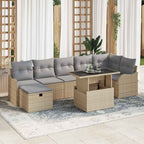 Garten-Sofa-Set mit Kissen mit Speicher 8 pcs Beige Poly Rattan