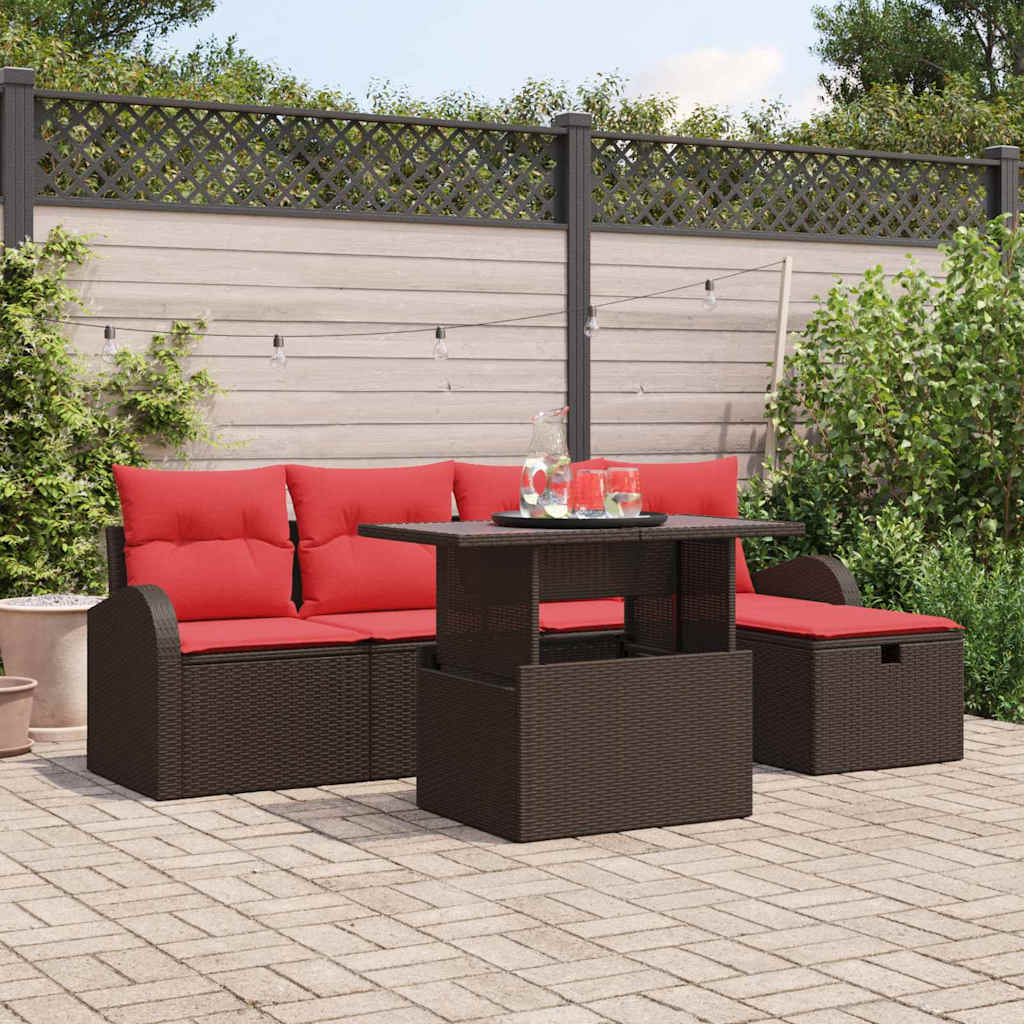 Gartensofa-set mit Kissen mit Speicher 6 pcs Braun Poly-Rattan