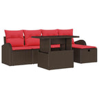 Gartensofa-set mit Kissen mit Speicher 6 pcs Braun Poly-Rattan