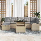 Garten-Sofa-Set mit Kissen mit Speicher 8 pcs Beige Poly Rattan