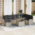 Garten-Sofa-Set mit Kissen 9 pcs Hellgrau Poly Rattan