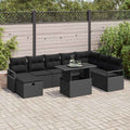 Garten-Sofa-Set mit Kissen 9 pcs Schwarz Poly Rattan