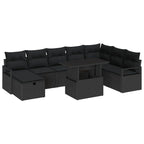 Garten-Sofa-Set mit Kissen 9 pcs Schwarz Poly Rattan