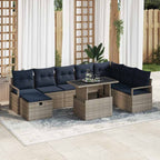 Garten-Sofa-Set mit Kissen mit Speicher 9 pcs Grau Poly Rattan