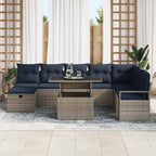 Garten-Sofa-Set mit Kissen mit Speicher 9 pcs Grau Poly Rattan