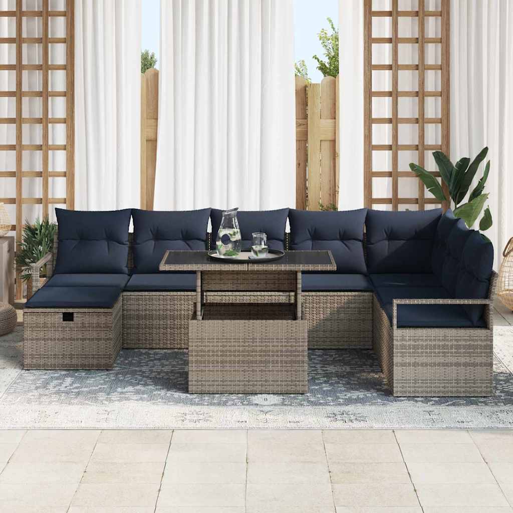Garten-Sofa-Set mit Kissen mit Speicher 9 pcs Grau Poly Rattan