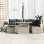 Garten-Sofa-Set mit Kissen 7 pcs Hellgrau Poly Rattan