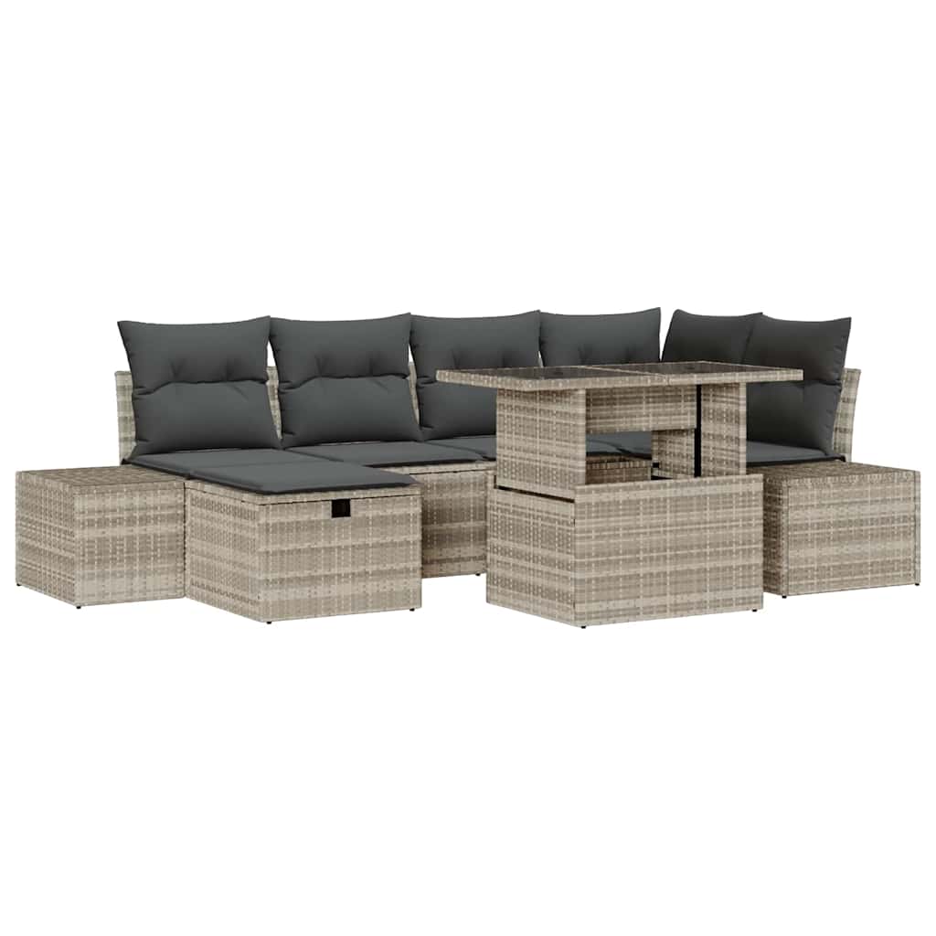 Garten-Sofa-Set mit Kissen 7 pcs Hellgrau Poly Rattan