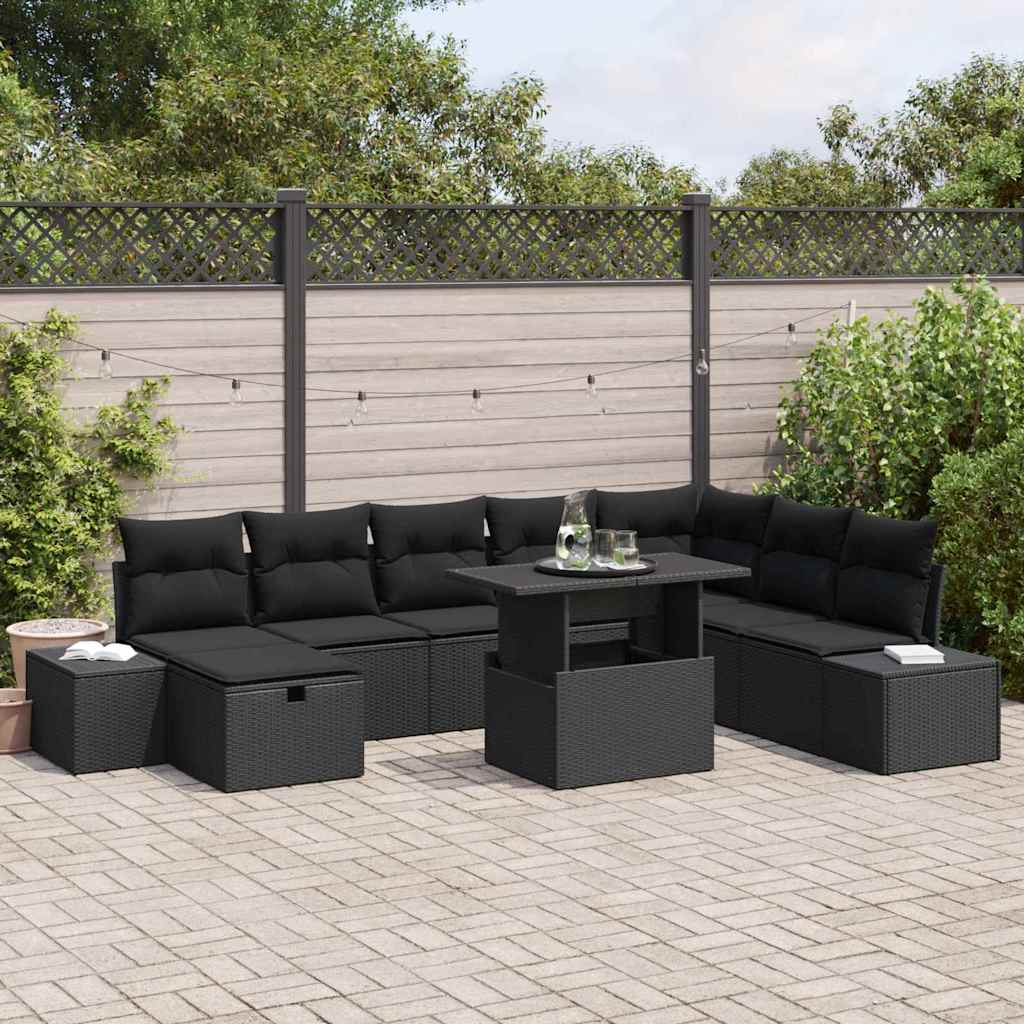 Garten-Sofa-Set 11 pcs Schwarz Poly Rattan