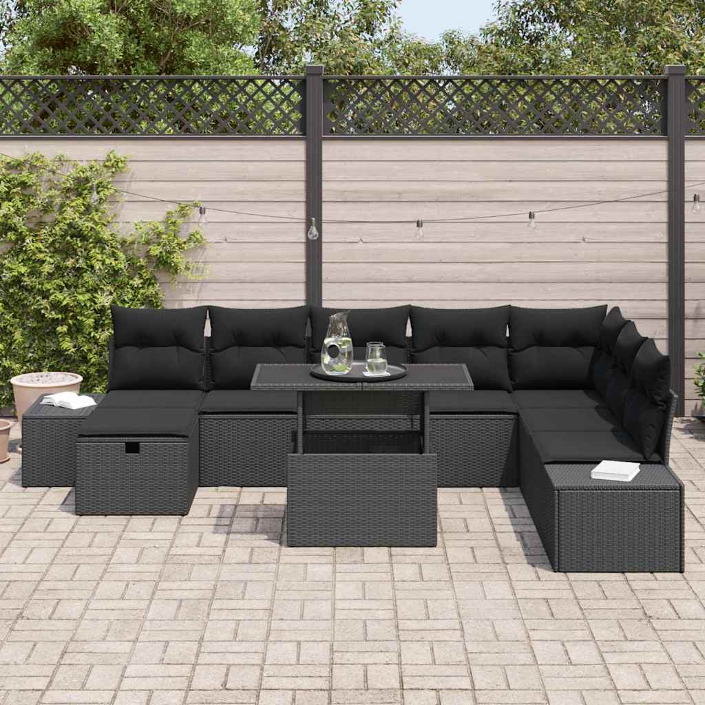 Garten-Sofa-Set 11 pcs Schwarz Poly Rattan