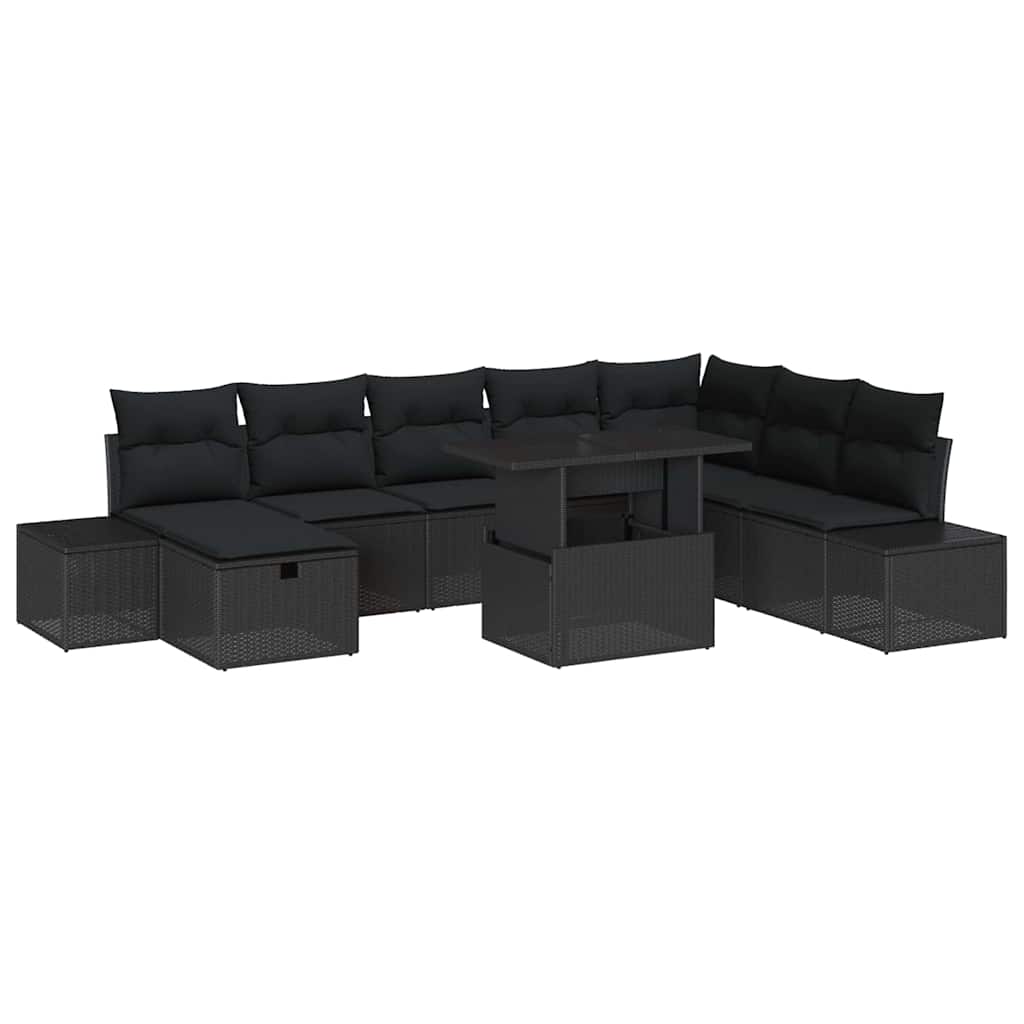 Garten-Sofa-Set 11 pcs Schwarz Poly Rattan