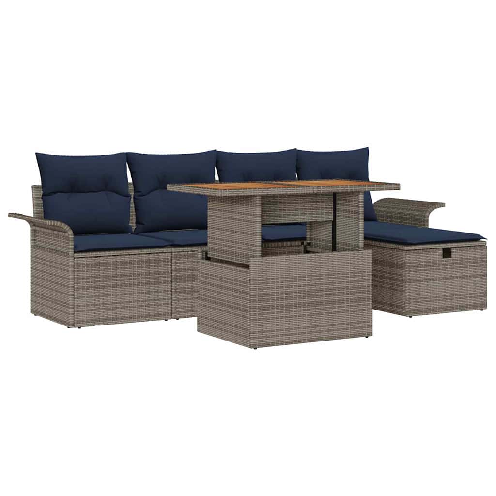 Gartensofa-set mit Kissen mit Speicher 6 pcs Grau Poly-Rattan