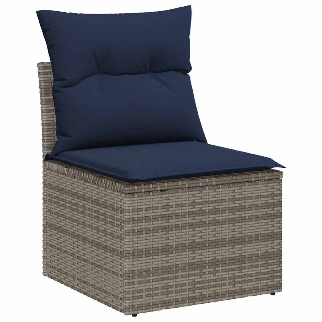 Gartensofa-set mit Kissen mit Speicher 6 pcs Grau Poly-Rattan