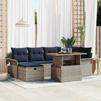 Gartensofa-set mit Kissen mit Speicher 7 pcs Grau Poly-Rattan