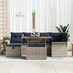 Gartensofa-set mit Kissen mit Speicher 7 pcs Grau Poly-Rattan