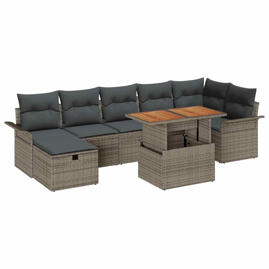 Gartensofa-set mit Kissen mit Speicher 8 pcs Grau Poly-Rattan