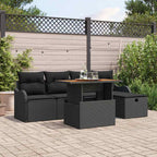 Gartensofa-set mit Kissen 6 pcs Schwarz Poly-Rattan