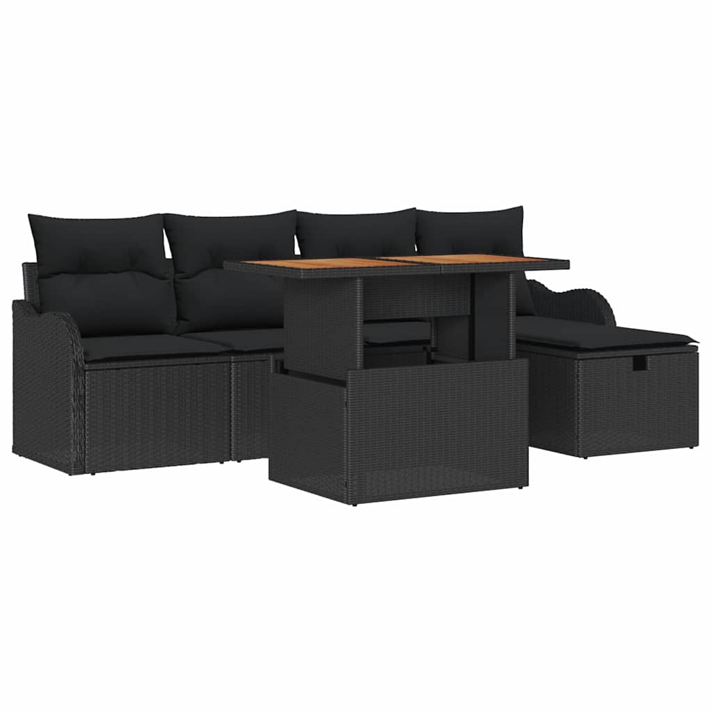 Gartensofa-set mit Kissen 6 pcs Schwarz Poly-Rattan