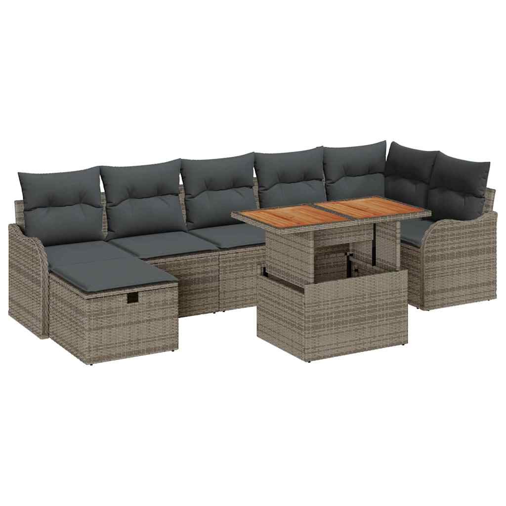 Gartensofa-set mit Kissen mit Speicher 8 pcs Grau Poly-Rattan