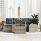 Gartensofa-set mit Kissen mit Speicher 7 pcs Grau Poly-Rattan