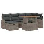 Gartensofa-set mit Kissen mit Speicher 7 pcs Grau Poly-Rattan