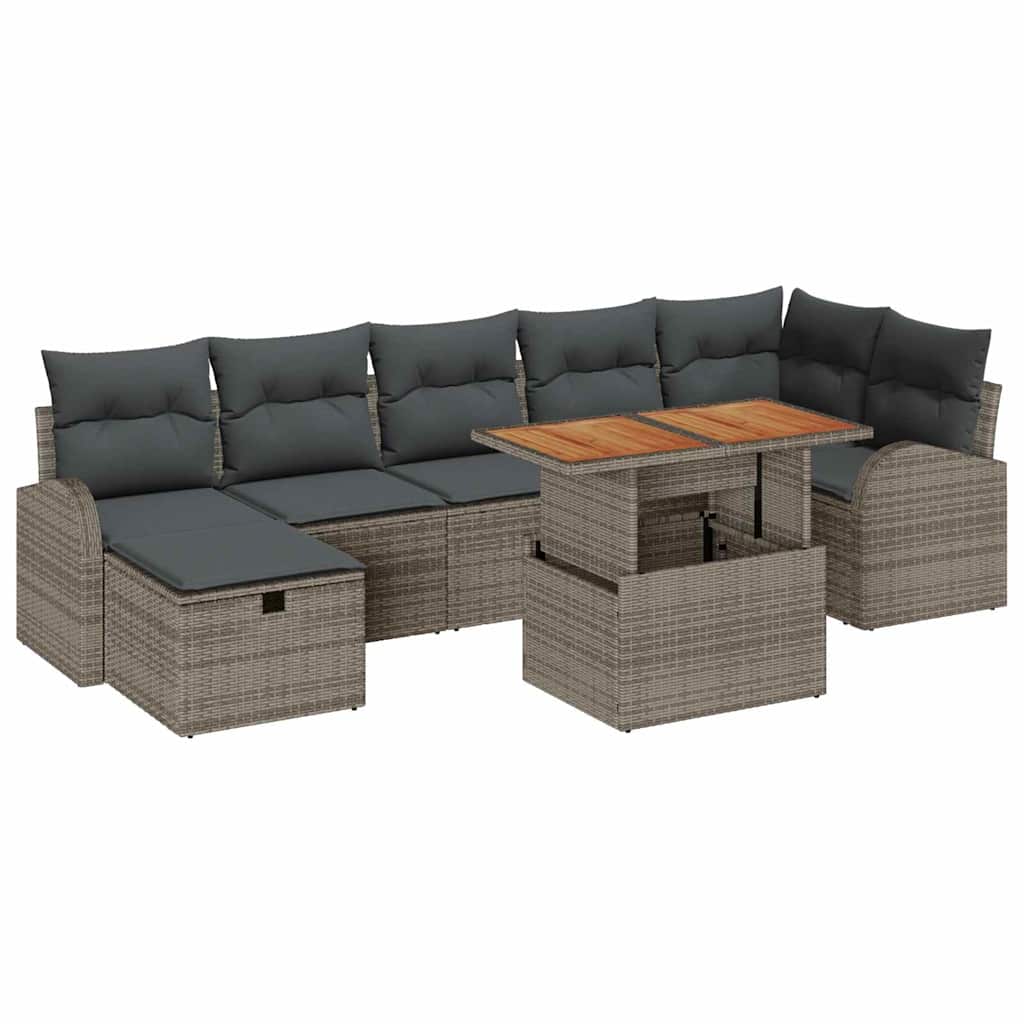 Gartensofa-set mit Kissen mit Speicher 8 pcs Grau Poly-Rattan