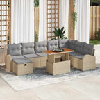 Gartensofa-set mit Kissen mit Speicher 9 pcs Beige Poly-Rattan
